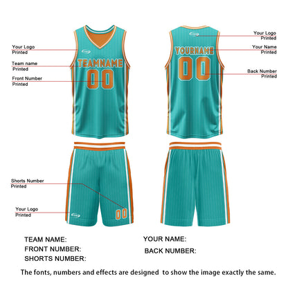Custom Cyan Orange Reversible Basketball Suit for Adults and Kids Personalized Jersey