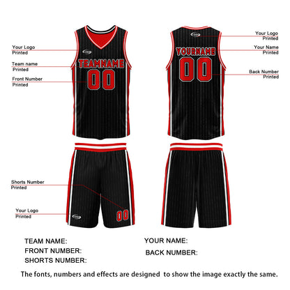 Custom Black Red Reversible Basketball Suit for Adults and Kids Personalized Jersey