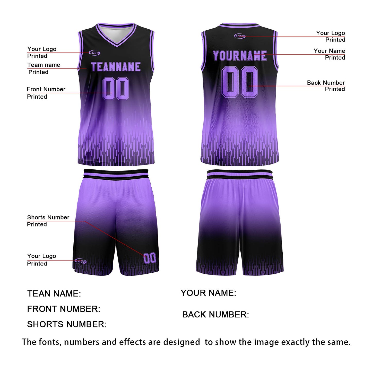 Custom Black Purple Gradient Basketball Jersey Uniform Suit Printed Your Logo Name Number