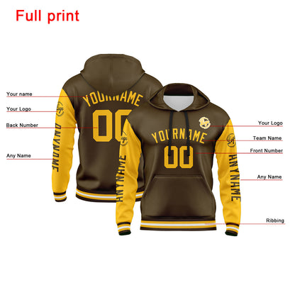 Custom Brown Yellow Hoodie Personalized Mens Pullover Hoodie Printed Team Name Number Logo for Women