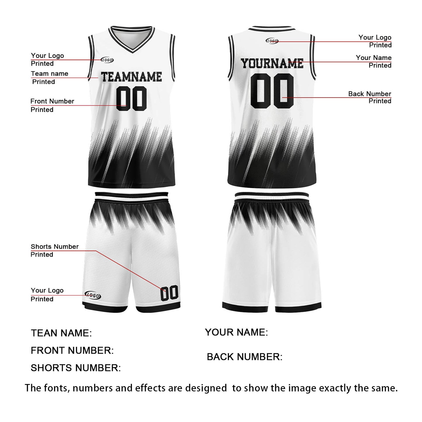 Custom White Black Basketball Jersey Uniform Suit Printed Your Logo Name Number