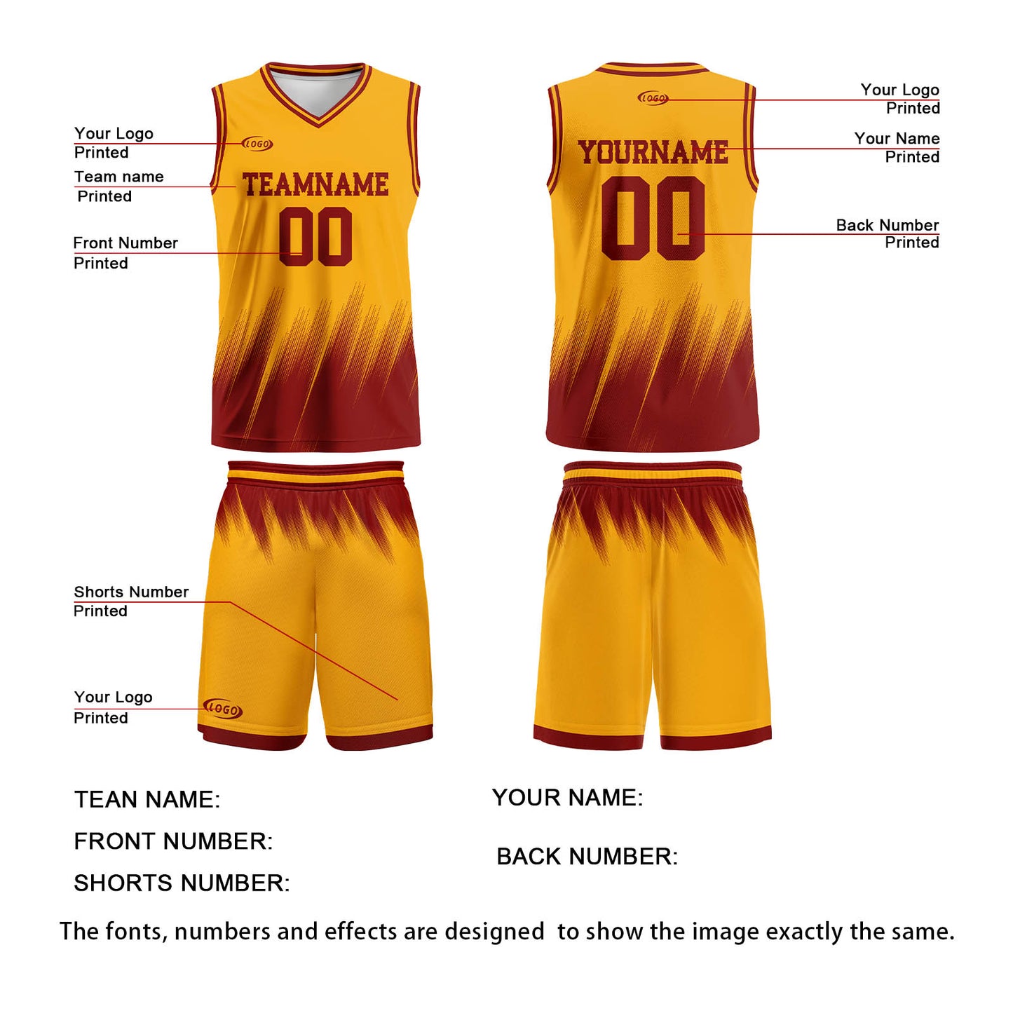 Custom Yellow Red Basketball Jersey Uniform Suit Printed Your Logo Name Number