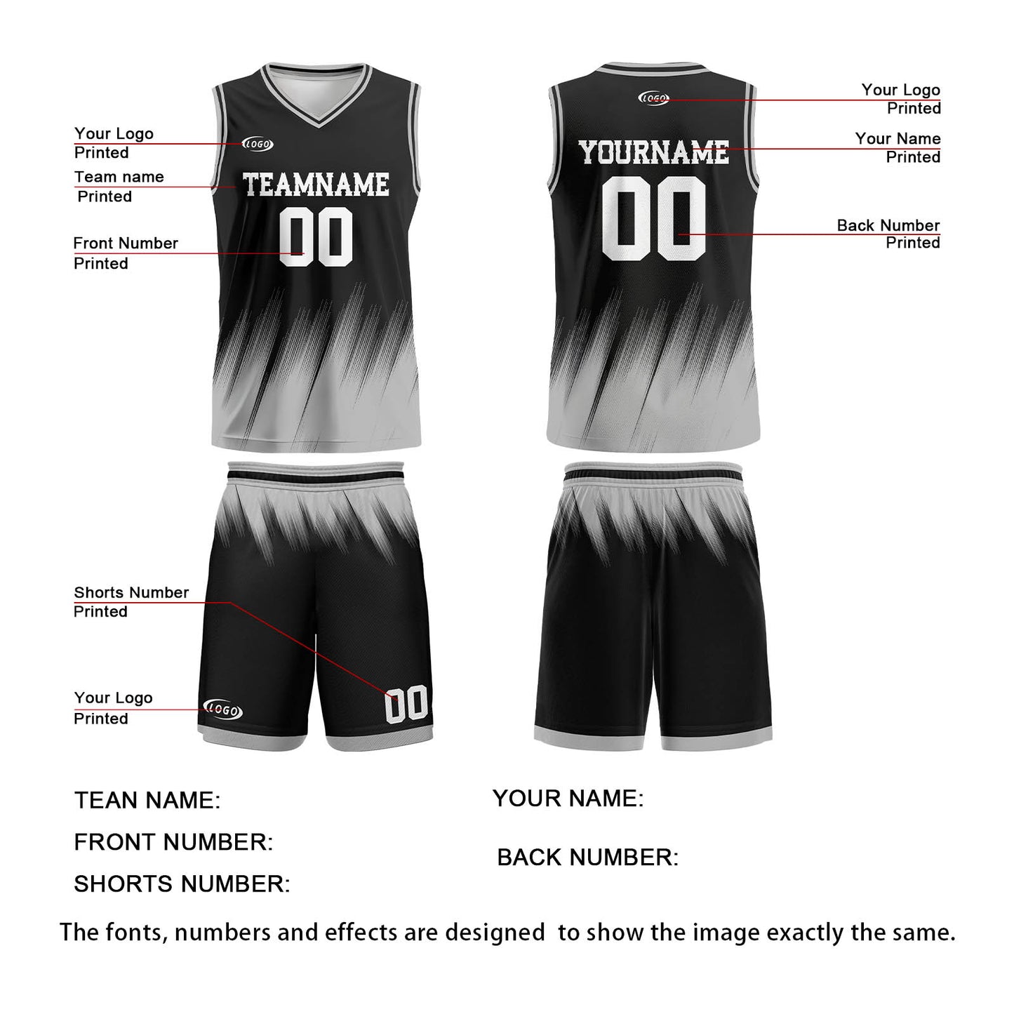 Custom Black Gray White Basketball Jersey Uniform Suit Printed Your Logo Name Number