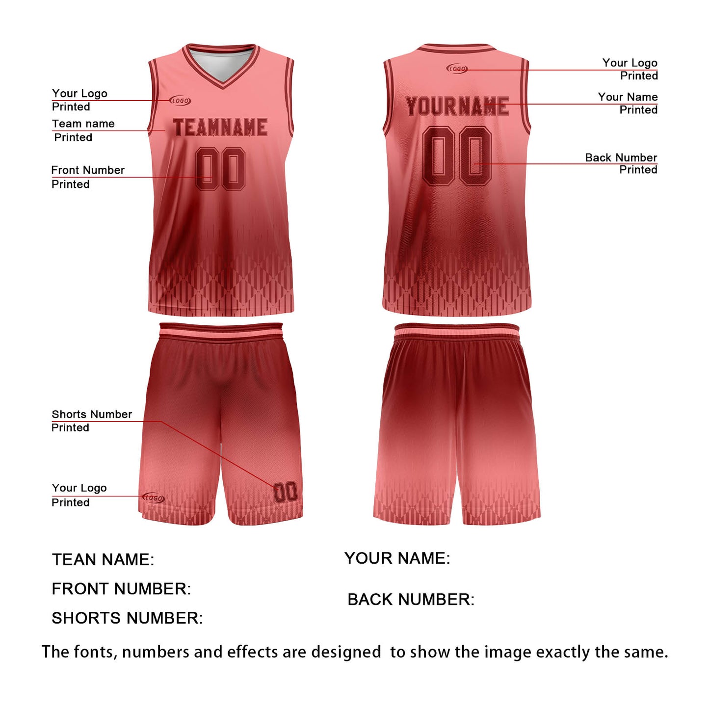 Custom Pink Red Gradient Basketball Jersey Uniform Suit Printed Your Logo Name Number