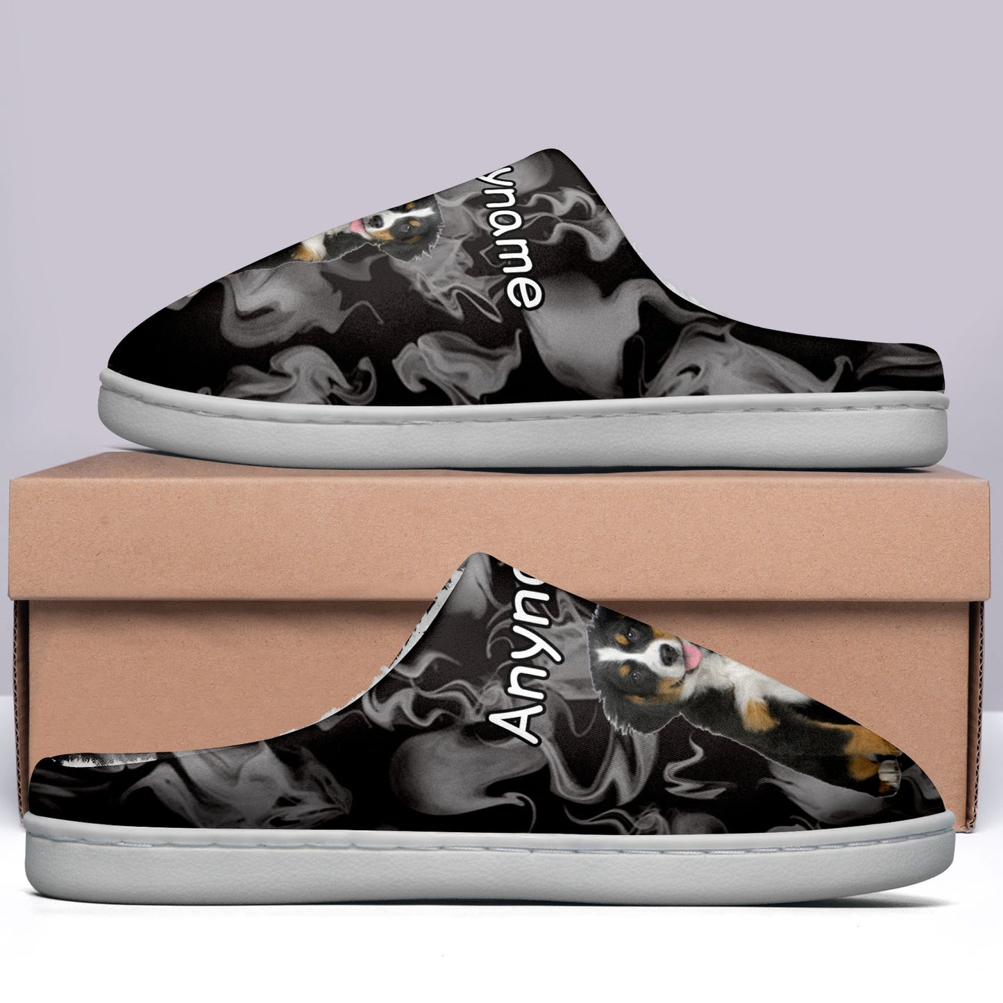 Custom Your Own Personalized Cotton Slippers for Dog Cat Lover Add Any Text Photoes Grey&Black Fluid