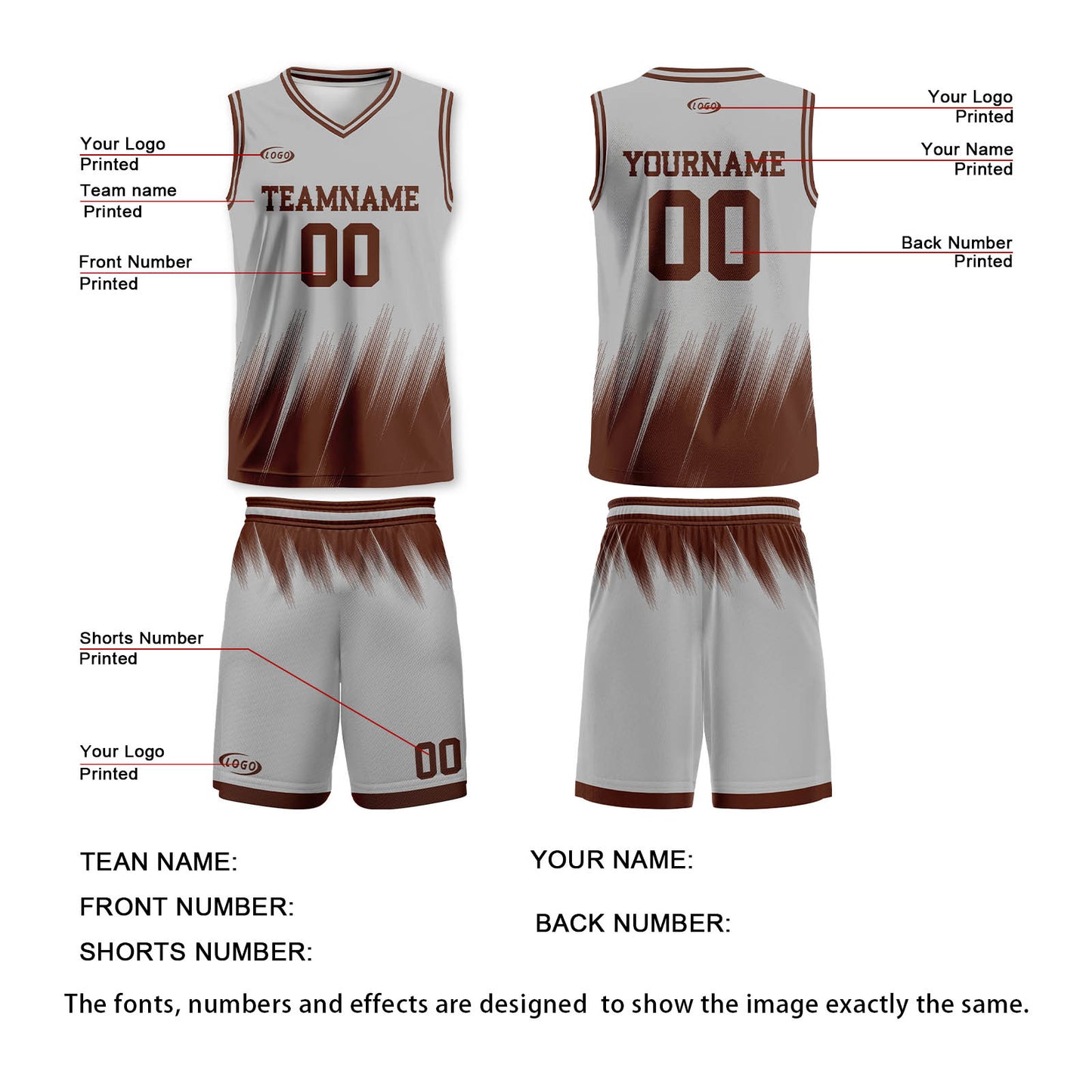 Custom Grey Brown Basketball Jersey Uniform Suit Printed Your Logo Name Number