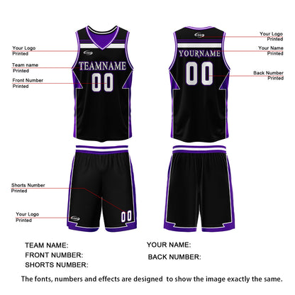 Custom Black Purple Reversible Basketball Suit for Adults and Kids Personalized Jersey