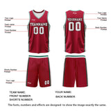 Custom Red White Green Reversible Basketball Suit for Adults and Kids Personalized Jersey