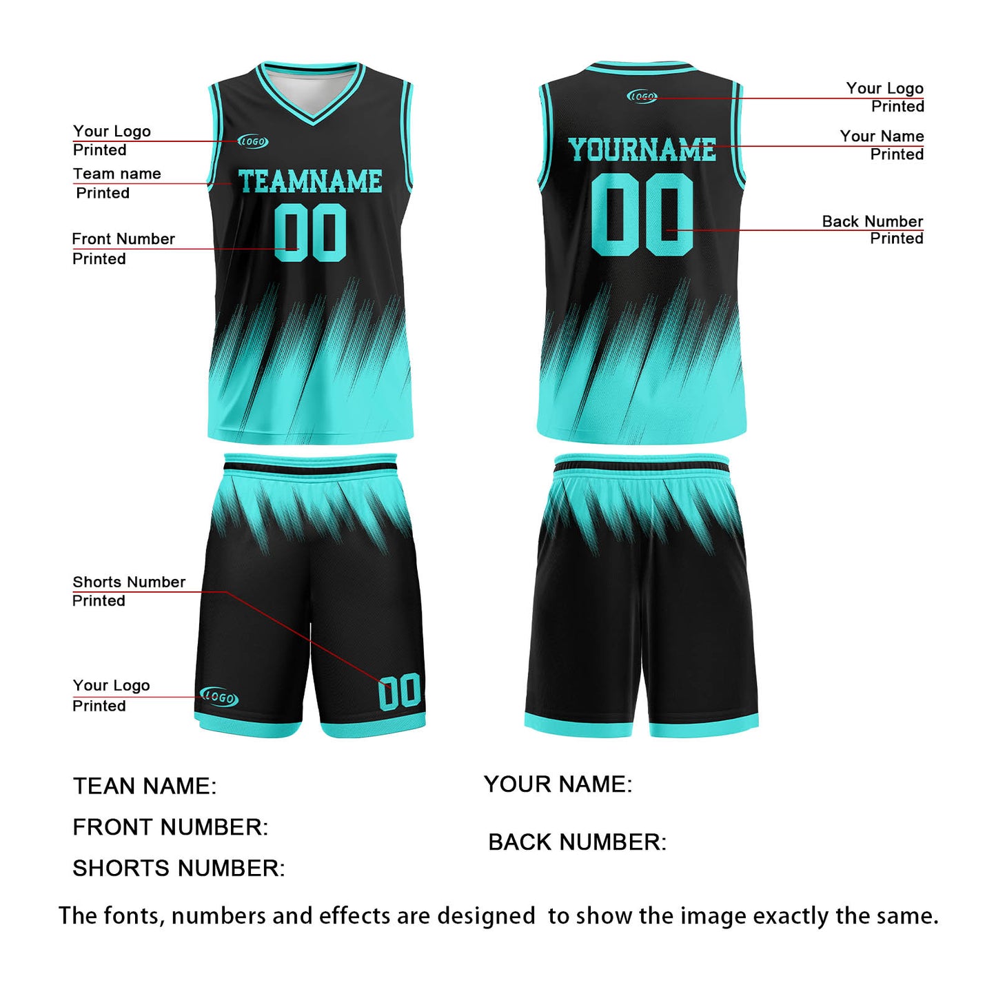 Custom Black Teal Basketball Jersey Uniform Suit Printed Your Logo Name Number