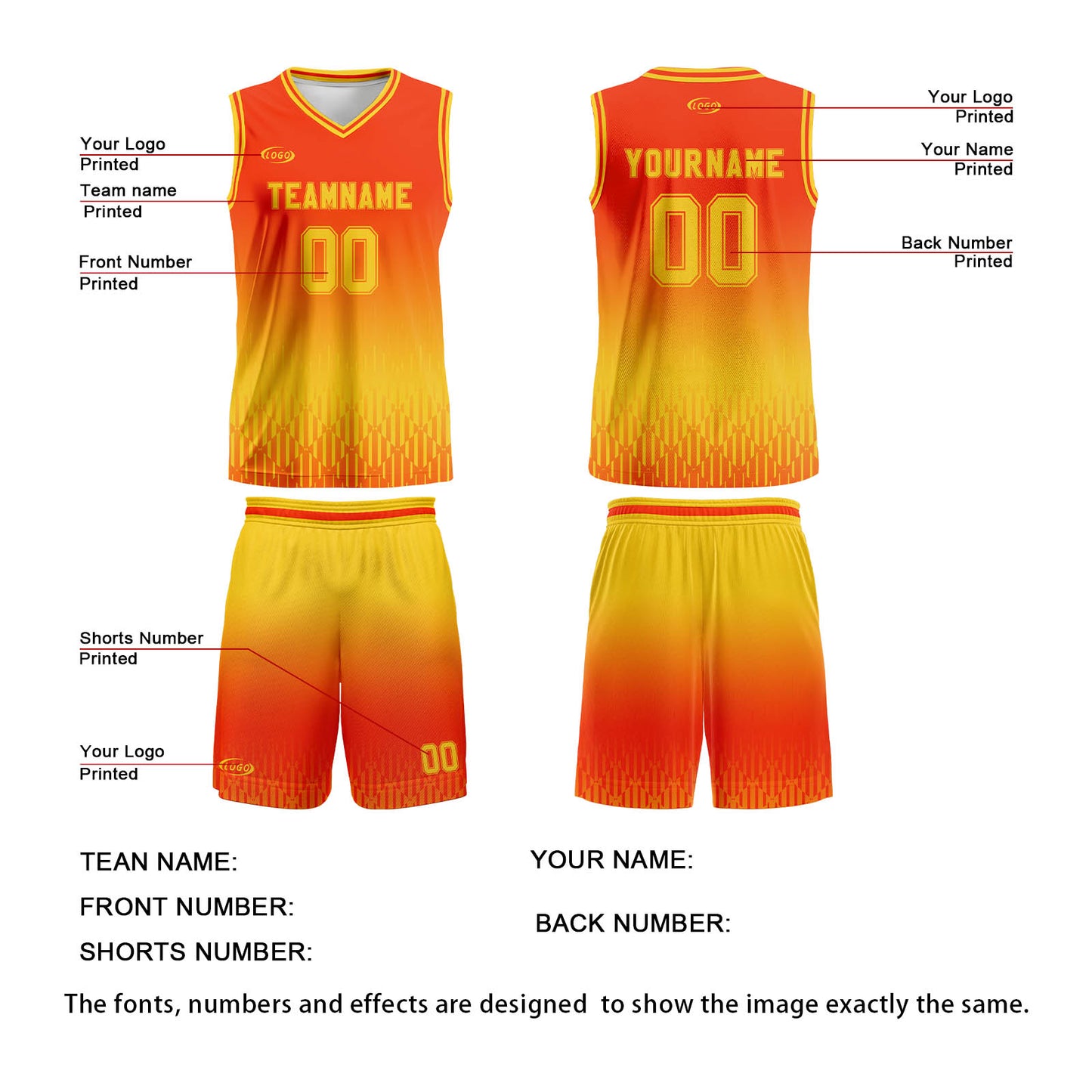 Custom Orange Yellow Gradient Basketball Jersey Uniform Suit Printed Your Logo Name Number