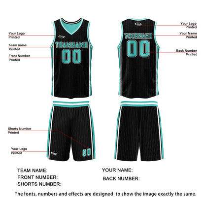 Custom Black Cyan Reversible Basketball Suit for Adults and Kids Personalized Jersey