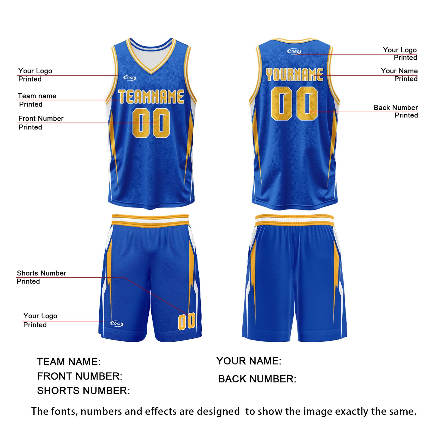 Custom Blue White Yellow Reversible Basketball Suit for Adults and Kids Personalized Jersey