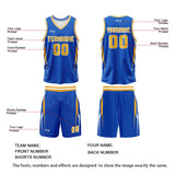 Custom Blue White Yellow Reversible Basketball Suit for Adults and Kids Personalized Jersey