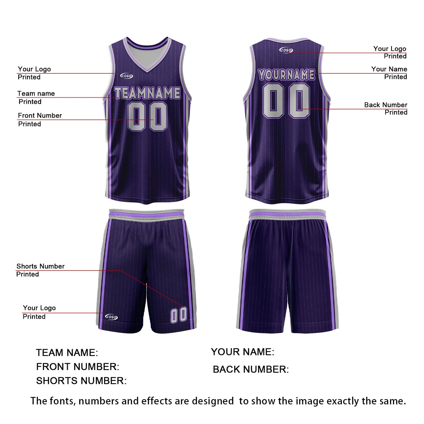 Custom Purple Grey Reversible Basketball Suit for Adults and Kids Personalized Jersey