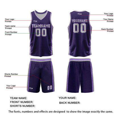 Custom Purple Grey Reversible Basketball Suit for Adults and Kids Personalized Jersey