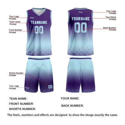 Custom Purple Light Blue Gradient Basketball Jersey Uniform Suit Printed Your Logo Name Number