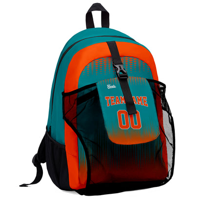 Customize Aqua Orange Sports Backpacks Featuring Personalized Names, Numbers and Logos