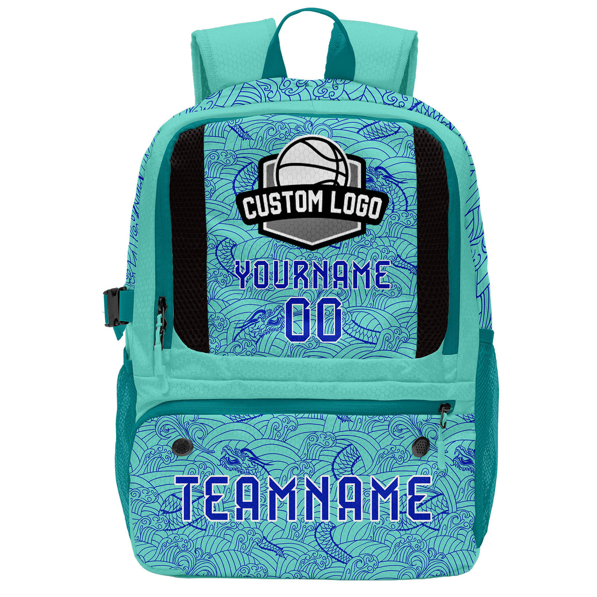 Custom Cyan Blue Basketball Soccer Backpack Personalized Player Names Numbers Team Logo #BB-0919-0012