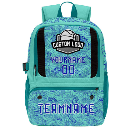 Custom Cyan Blue Basketball Soccer Backpack Personalized Player Names Numbers Team Logo #BB-0919-0012