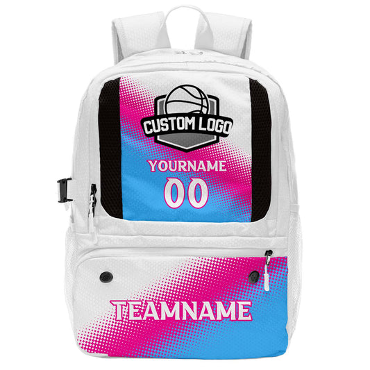 Custom White Basketball Soccer Backpack Personalized Player Names - Numbers & Team Logo #150-BP-0914-0031