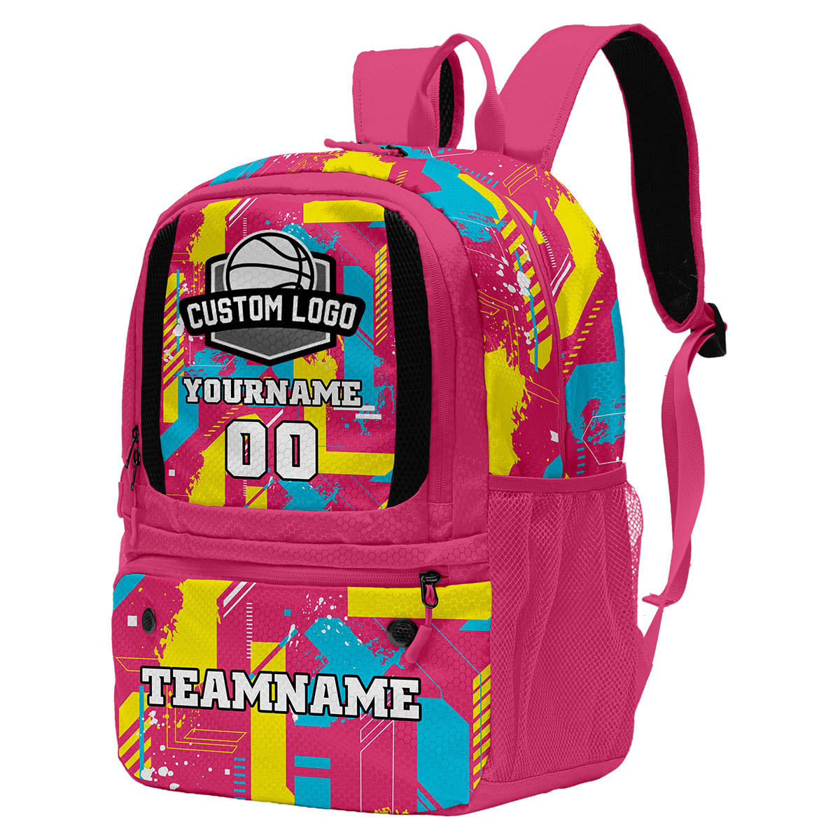 Custom Rose Red Blue Yellow Basketball Soccer Backpack Personalized Player Names Numbers Team Logo #BB-0919-0036