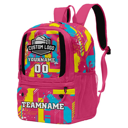 Custom Rose Red Blue Yellow Basketball Soccer Backpack Personalized Player Names Numbers Team Logo #BB-0919-0036
