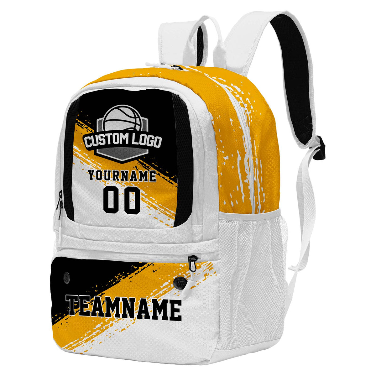 Custom Yellow Black Basketball Soccer Backpack Personalized Player Names - Numbers & Team Logo #150-BP-0914-0035