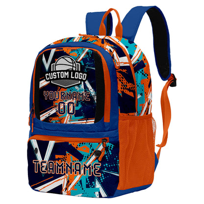 Custom Deep Blue Orange Basketball Soccer Backpack Personalized Player Names Numbers Team Logo #BB-0919-0014
