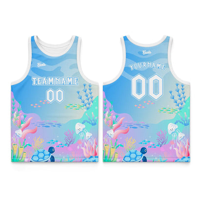Custom Blue Light White Purple Green Thin Strap Basketball Jersey - Breathable Mesh Training Uniform for Adults & Youth
