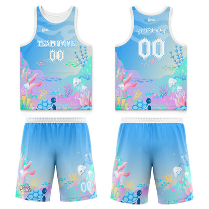 Custom Blue Light White Purple Green Thin Strap Basketball Jersey - Breathable Mesh Training Uniform for Adults & Youth