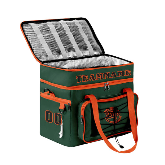 Custom Dark Green Orange Double Layer Insulated Cooler Bag - 600D Oxford Waterproof Picnic Tote for Camping, Hiking & BBQ - Large Capacity Thermal Lunch Bag