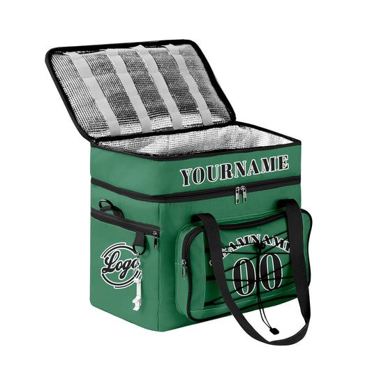 Custom Green Black All-Over Print Double Layer Insulated Cooler Bag - Waterproof 600D Oxford Picnic Tote for Team Events & Outdoor BBQ