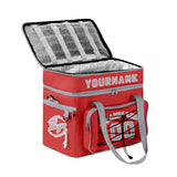 Custom Red Grey All-Over Print Double Layer Insulated Cooler Bag - Waterproof 600D Oxford Picnic Tote for Team Events & Outdoor BBQ