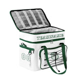 Custom White Dark Green Double Layer Insulated Cooler Bag - 600D Oxford Waterproof Picnic Tote for Camping, Hiking & BBQ - Large Capacity Thermal Lunch Bag