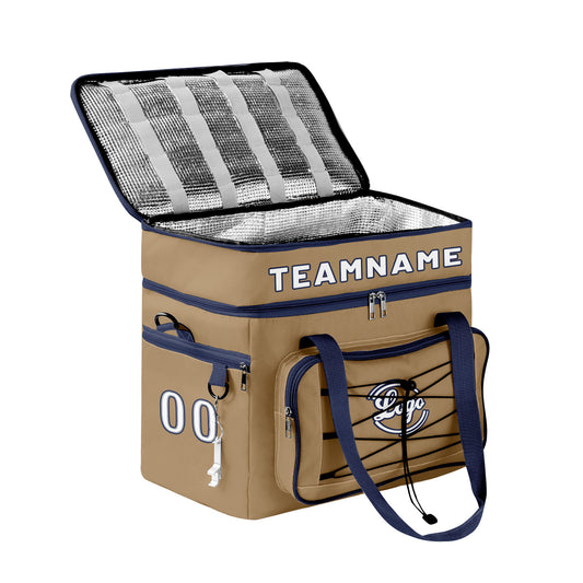 Custom Brown Blue Double Layer Insulated Cooler Bag - 600D Oxford Waterproof Picnic Tote for Camping, Hiking & BBQ - Large Capacity Thermal Lunch Bag