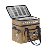 Custom Brown Blue Double Layer Insulated Cooler Bag - 600D Oxford Waterproof Picnic Tote for Camping, Hiking & BBQ - Large Capacity Thermal Lunch Bag