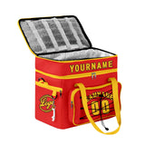 Custom Red Yellow All-Over Print Double Layer Insulated Cooler Bag - Waterproof 600D Oxford Picnic Tote for Team Events & Outdoor BBQ