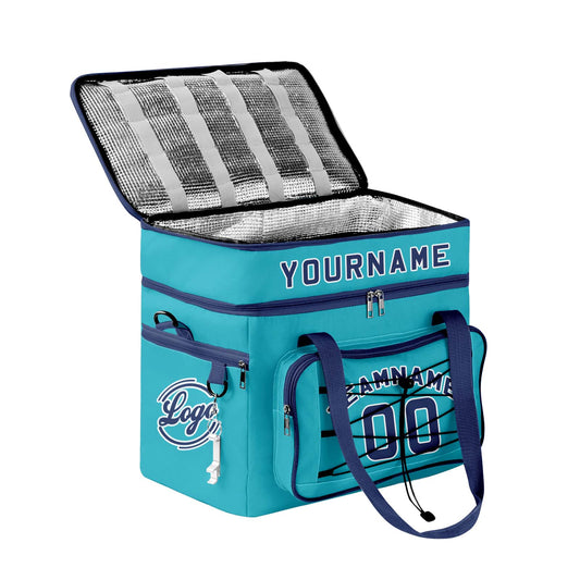 Custom Cyan Blue All-Over Print Double Layer Insulated Cooler Bag - Waterproof 600D Oxford Picnic Tote for Team Events & Outdoor BBQ