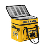 Custom Yellow Black All-Over Print Double Layer Insulated Cooler Bag - Waterproof 600D Oxford Picnic Tote for Team Events & Outdoor BBQ