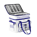 Custom White Dark Blue Double Layer Insulated Cooler Bag - 600D Oxford Waterproof Picnic Tote for Camping, Hiking & BBQ - Large Capacity Thermal Lunch Bag