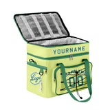 Custom Green White All-Over Print Double Layer Insulated Cooler Bag - Waterproof 600D Oxford Picnic Tote for Team Events & Outdoor BBQ