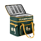 Custom Dark Green Yellow Double Layer Insulated Cooler Bag - 600D Oxford Waterproof Picnic Tote for Camping, Hiking & BBQ - Large Capacity Thermal Lunch Bag