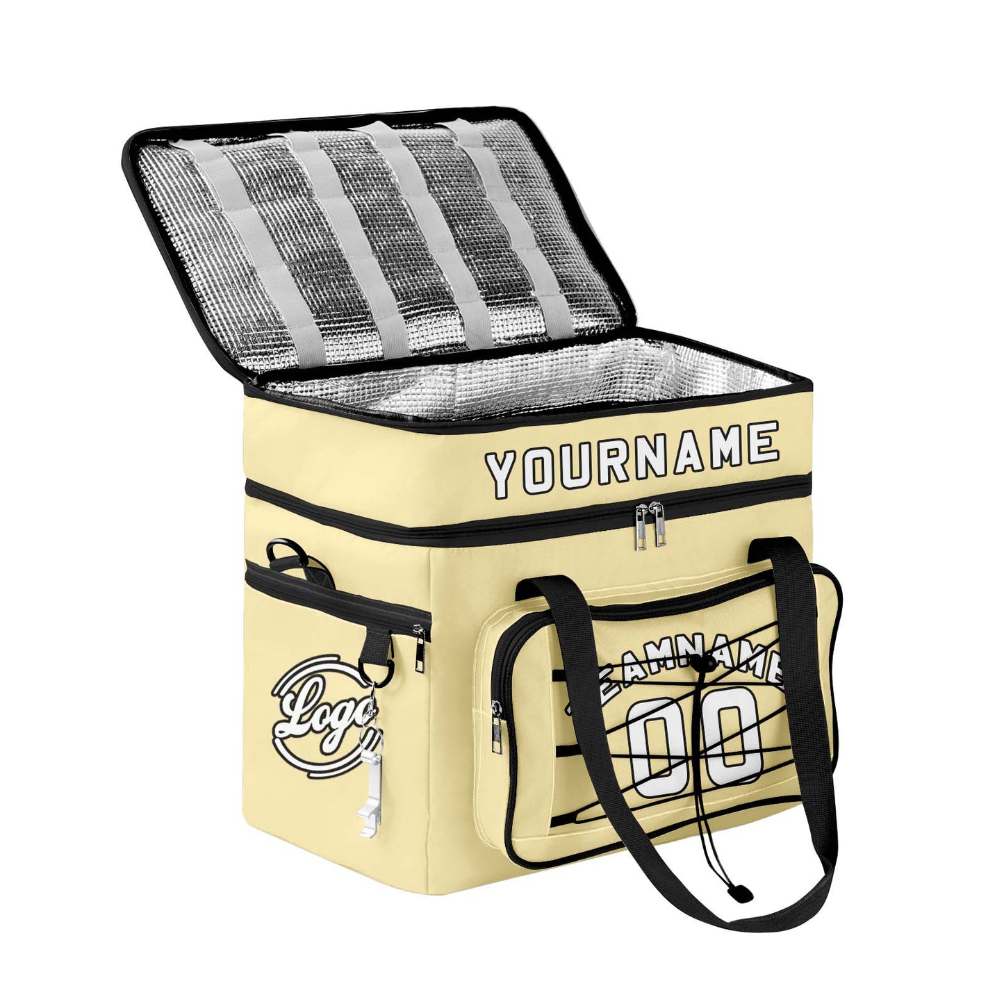Custom Yellow Black All-Over Print Double Layer Insulated Cooler Bag - Waterproof 600D Oxford Picnic Tote for Team Events & Outdoor BBQ