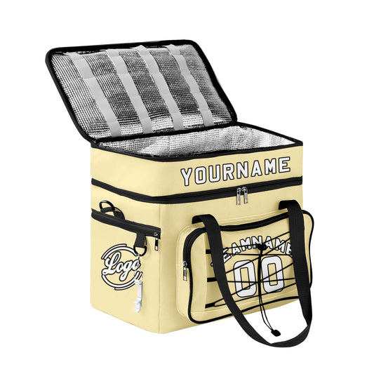 Custom Yellow Black All-Over Print Double Layer Insulated Cooler Bag - Waterproof 600D Oxford Picnic Tote for Team Events & Outdoor BBQ