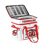 Custom White Red All-Over Print Double Layer Insulated Cooler Bag - Waterproof 600D Oxford Picnic Tote for Team Events & Outdoor BBQ