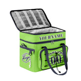 Custom Green Blue All-Over Print Double Layer Insulated Cooler Bag - Waterproof 600D Oxford Picnic Tote for Team Events & Outdoor BBQ