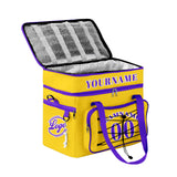 Custom Yellow Purple All-Over Print Double Layer Insulated Cooler Bag - Waterproof 600D Oxford Picnic Tote for Team Events & Outdoor BBQ