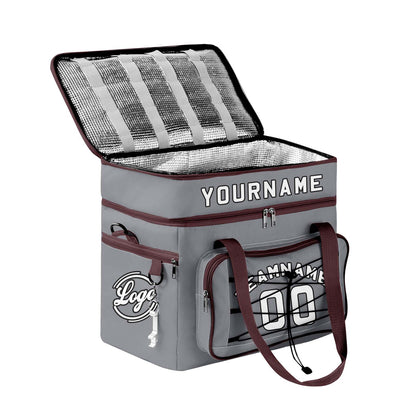 Custom Grey Brown All-Over Print Double Layer Insulated Cooler Bag - Waterproof 600D Oxford Picnic Tote for Team Events & Outdoor BBQ