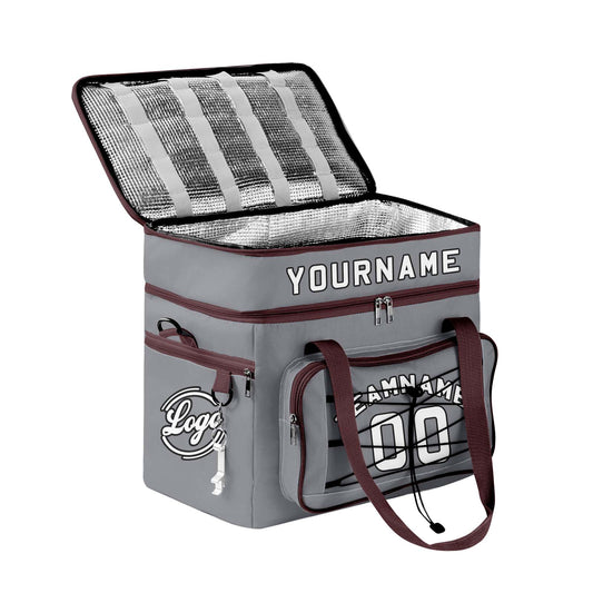 Custom Grey Brown All-Over Print Double Layer Insulated Cooler Bag - Waterproof 600D Oxford Picnic Tote for Team Events & Outdoor BBQ