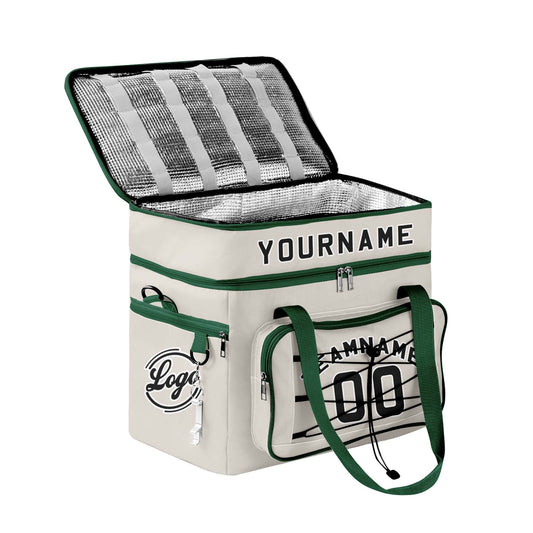 Custom Grey Green All-Over Print Double Layer Insulated Cooler Bag - Waterproof 600D Oxford Picnic Tote for Team Events & Outdoor BBQ